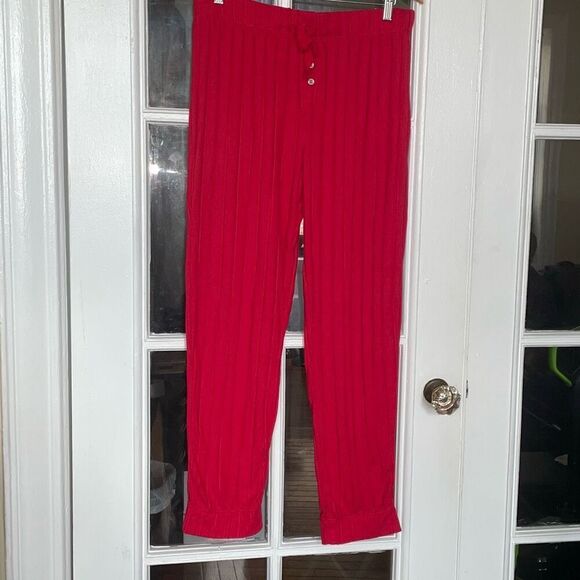 Casual pleated breathable stretchy long red jogger pants size large - Picture 1 of 11